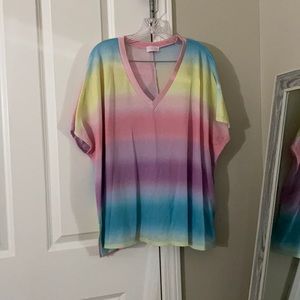 Pink Lily Multicolor V-Neck Short Sleeve Tee